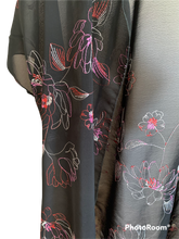 Load image into Gallery viewer, Black/Pink/White Embroidered Drapey Open Shawl