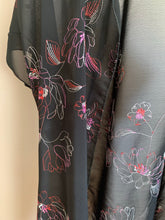 Load image into Gallery viewer, Black/Pink/White Embroidered Drapey Open Shawl