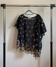 Load image into Gallery viewer, Muted Black/Tan Embroidered Cotton Voile Open Shawl
