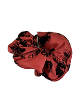 Load image into Gallery viewer, Scarlet/Black Flocked Floral Skirt/Scrunchie Set
