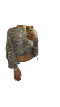 Load image into Gallery viewer, Camo Cropped Crewneck Sweater
